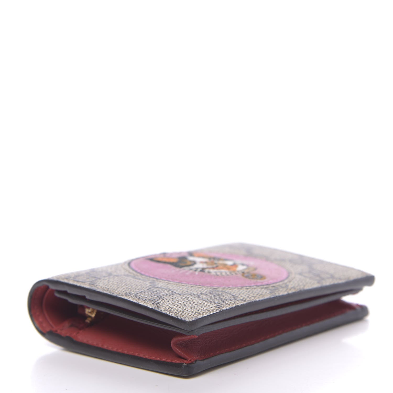 Gucci GG Supreme Monogram Bosco Patch Card Case Wallet Beige Malva Hibiscus Red 4 of 7