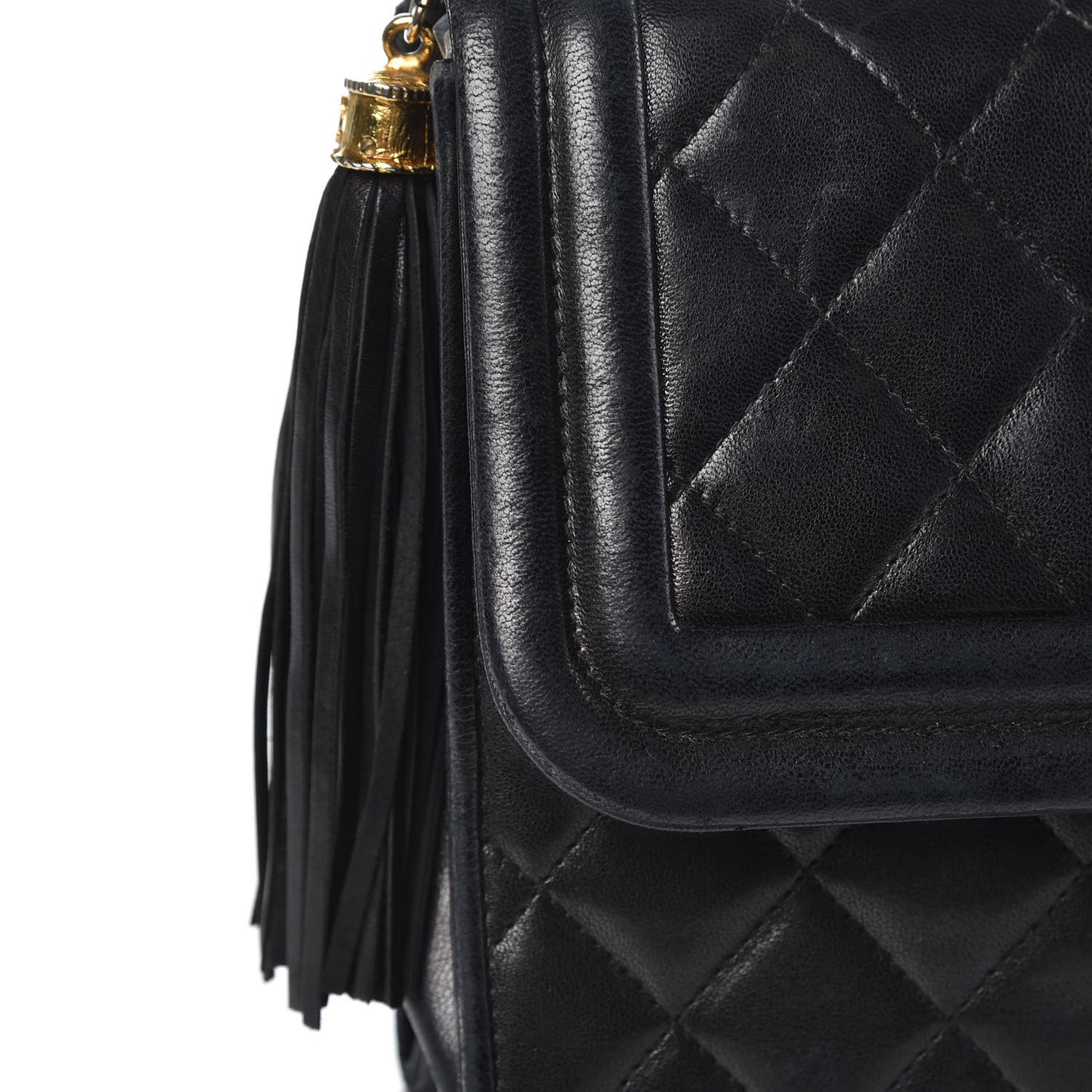 Lambskin Quilted Tassel Shoulder Flap Bag Black