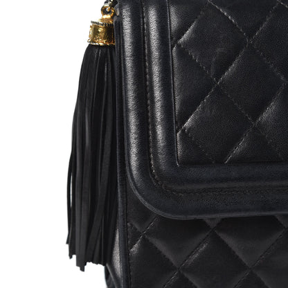 Chanel Lambskin Quilted Tassel Shoulder Flap Bag Black 11 of 15