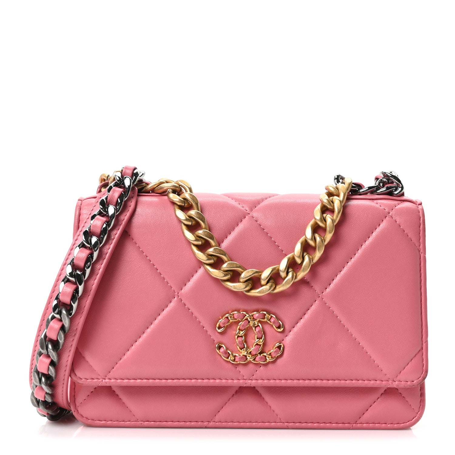 Chanel Lambskin Quilted Chanel 19 Wallet On Chain WOC Pink 1 of 11