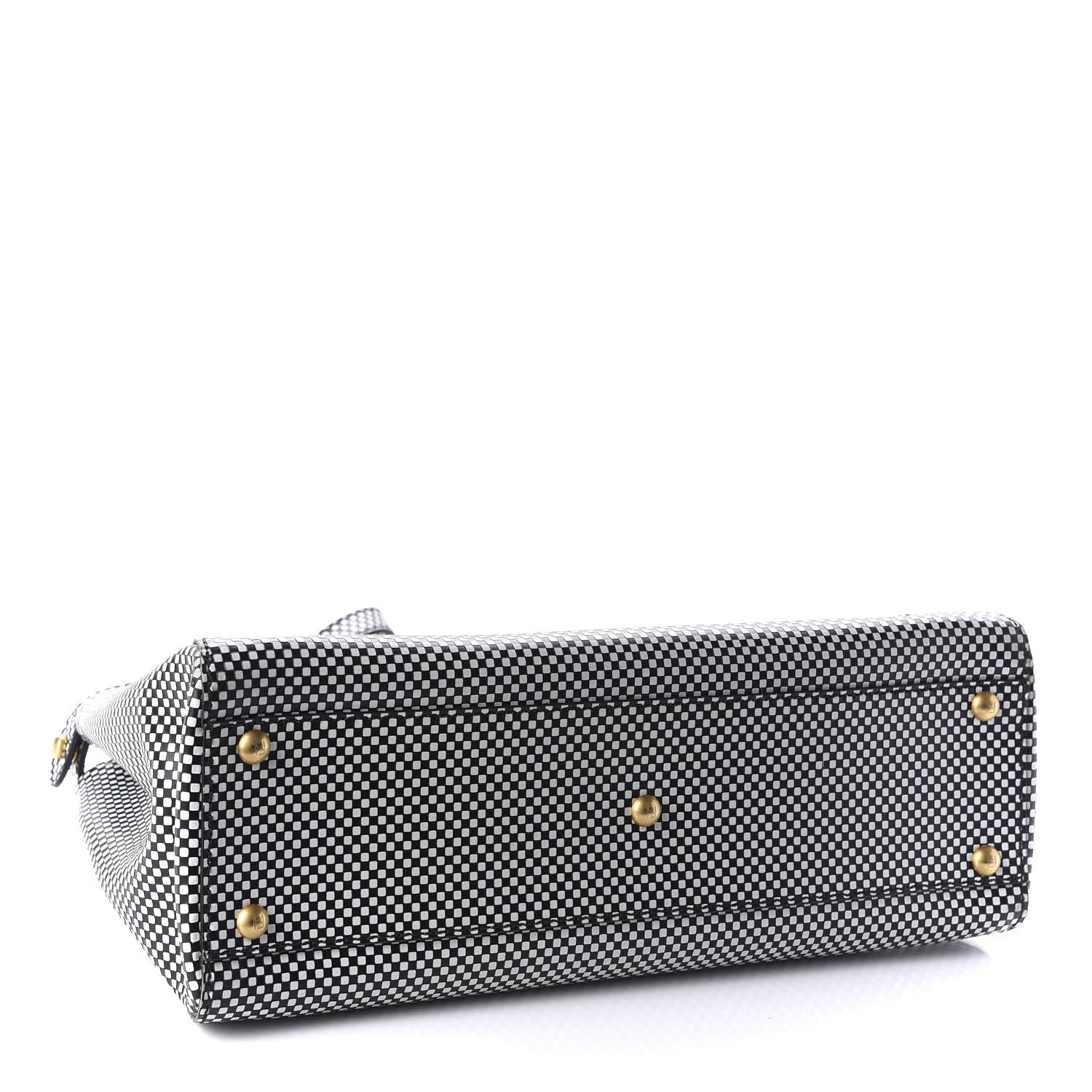 Fendi Pequin Checkered Medium Peekaboo Iconic Satchel Black White 5 of 12