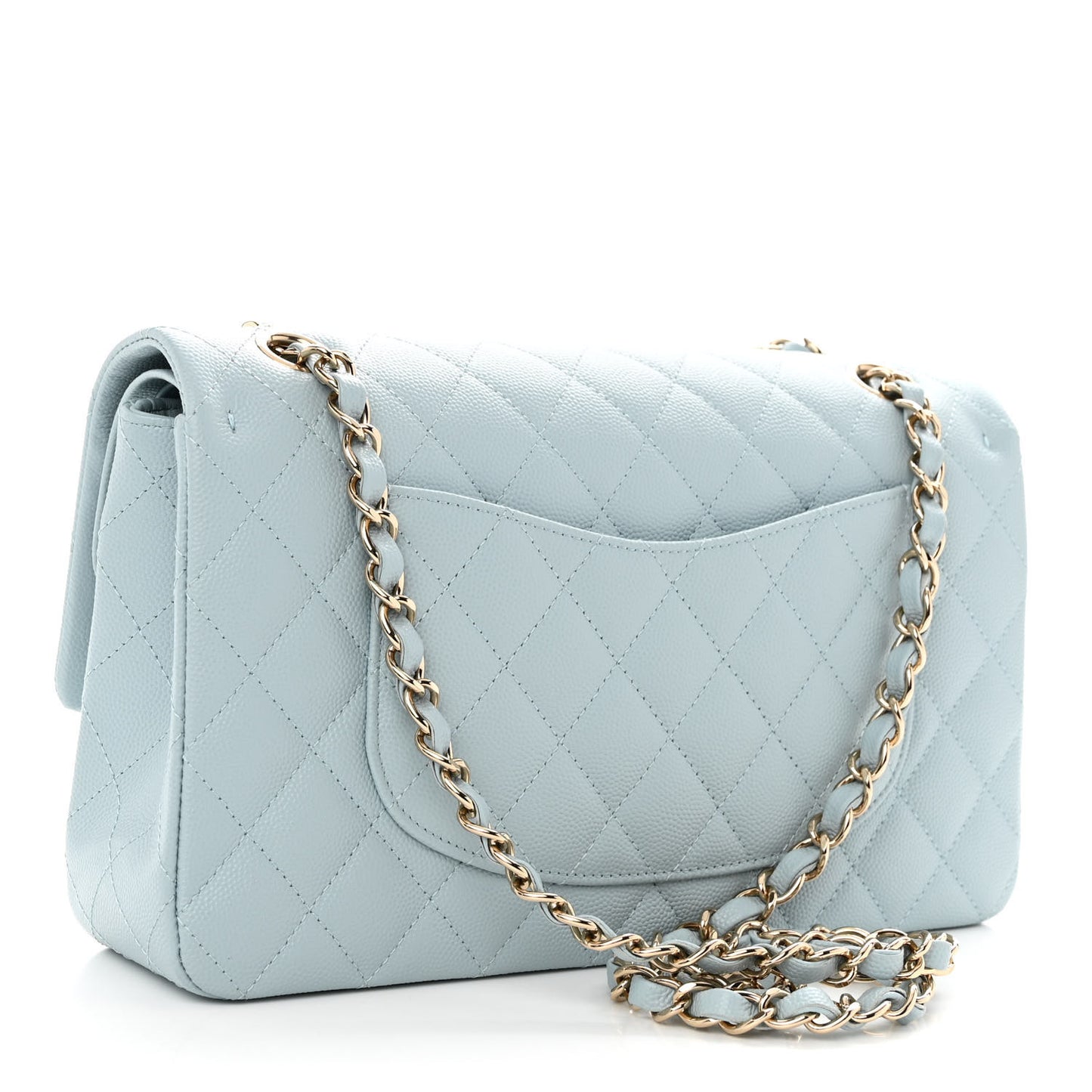 Caviar Quilted Medium Double Flap Light Blue