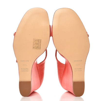 Hermes Lizard Dual Strap Wedge Sandals 40.5 Bougainvillea 5 of 10