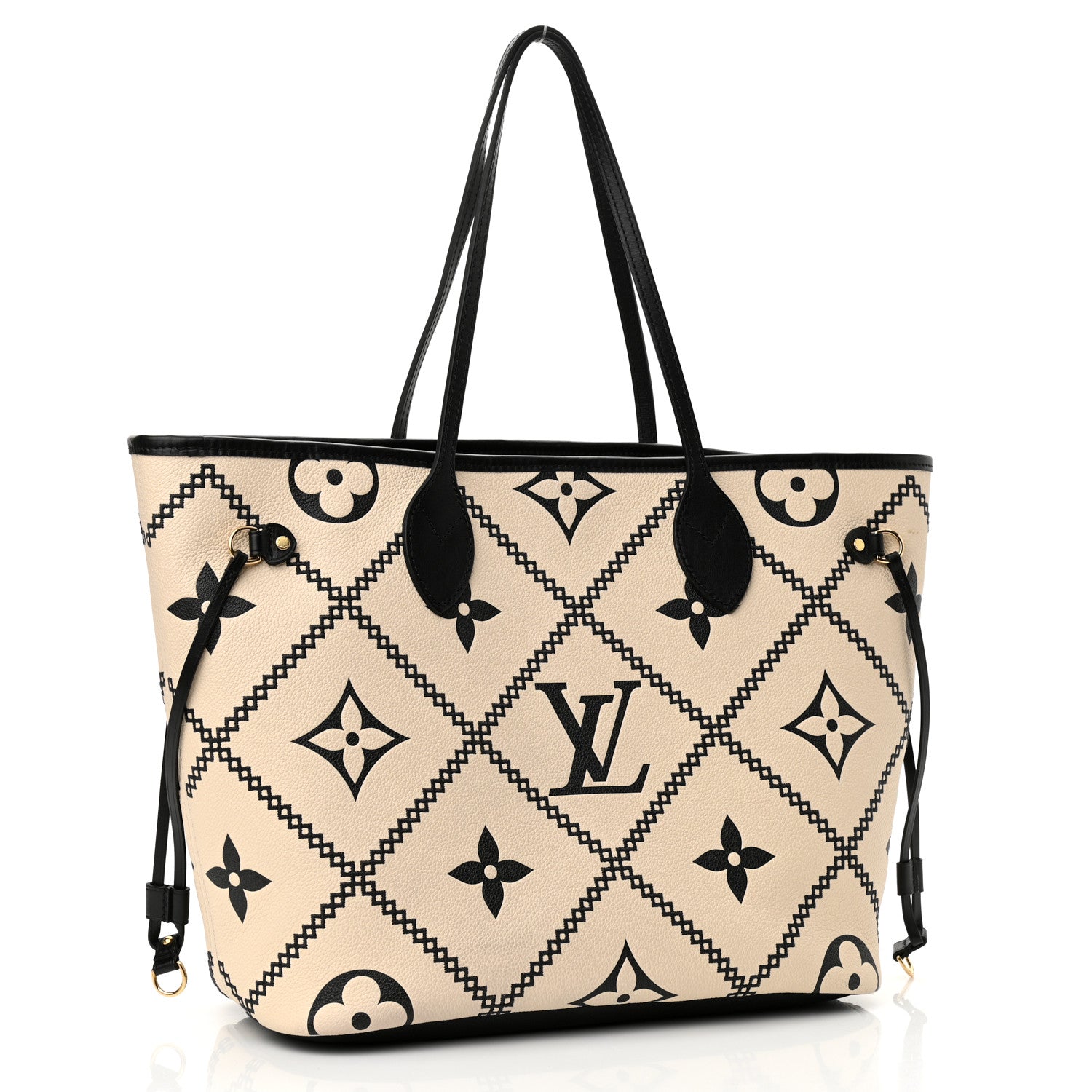 Louis Vuitton Empreinte Monogram Giant Broderies Neverfull MM Cream Black 3 of 9
