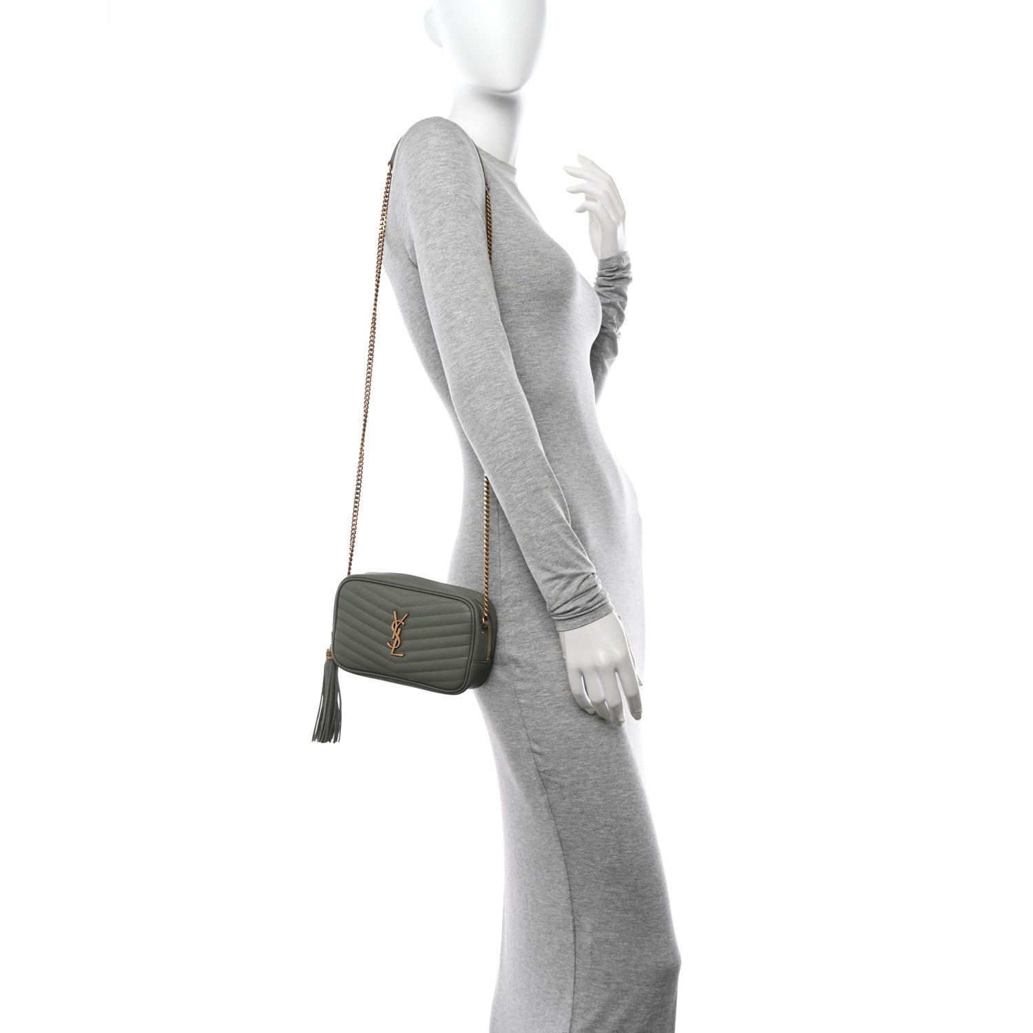 Saint Laurent Grain De Poudre Matelasse Monogram Mini Lou Camera Bag Light Sage 3 of 10