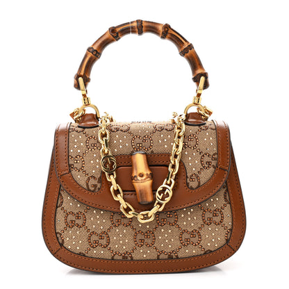 Gucci New Canvas Charisma Calfskin Crystal GG Monogram Small Bamboo 1947 Top Handle Bag Camel Ebony 1 of 11