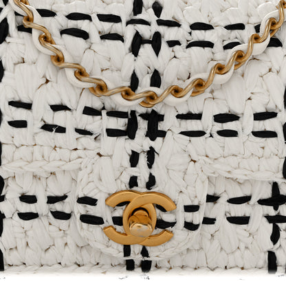 Chanel Raffia Effect Tweedy Mini Flap Bag White Black 8 of 10
