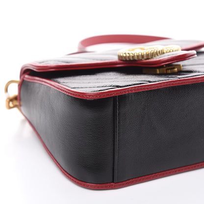 Gucci Vintage Effect Calfskin Matelasse Diagonal Mini Torchon GG Marmont Top Handle Shoulder Bag Black Romantic Cherry 8 of 9