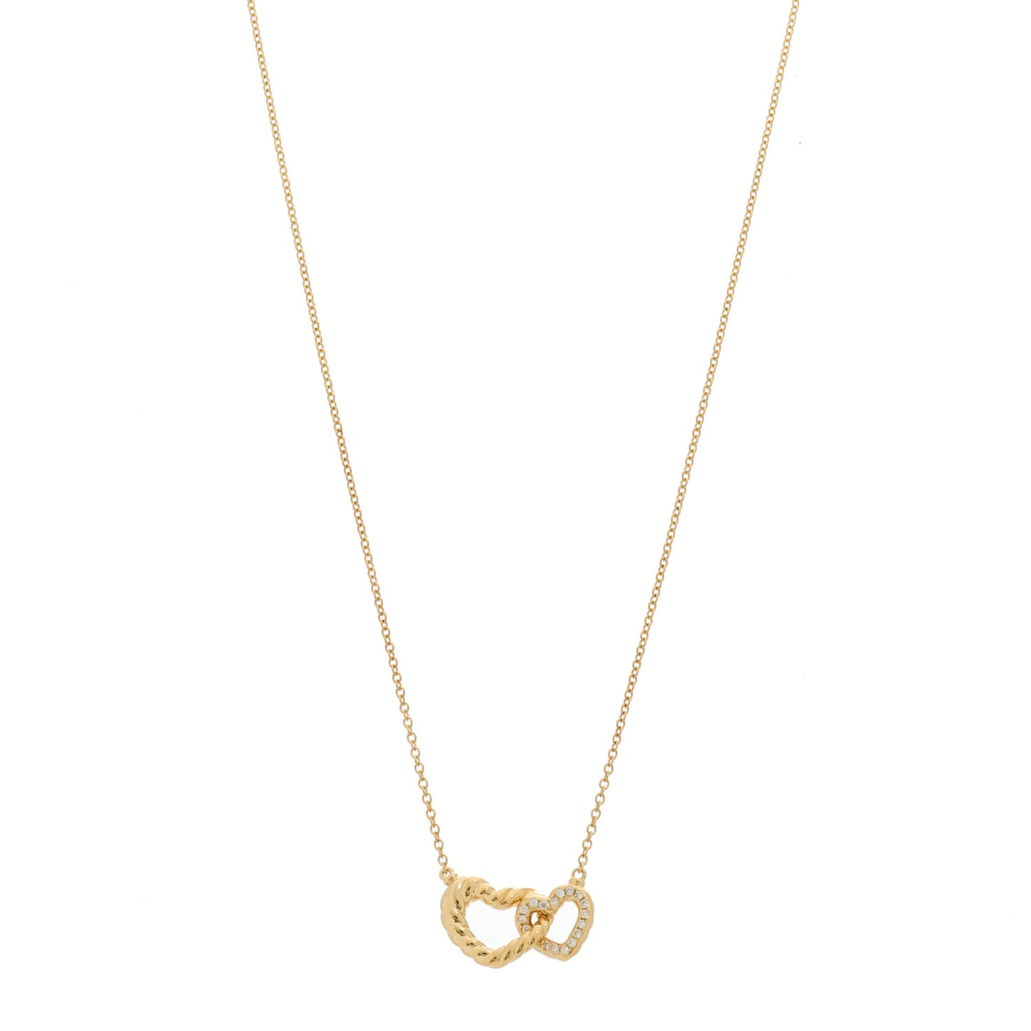 18K Yellow Gold Diamond Cable Collectibles Interlocking Heart Pendant Necklace