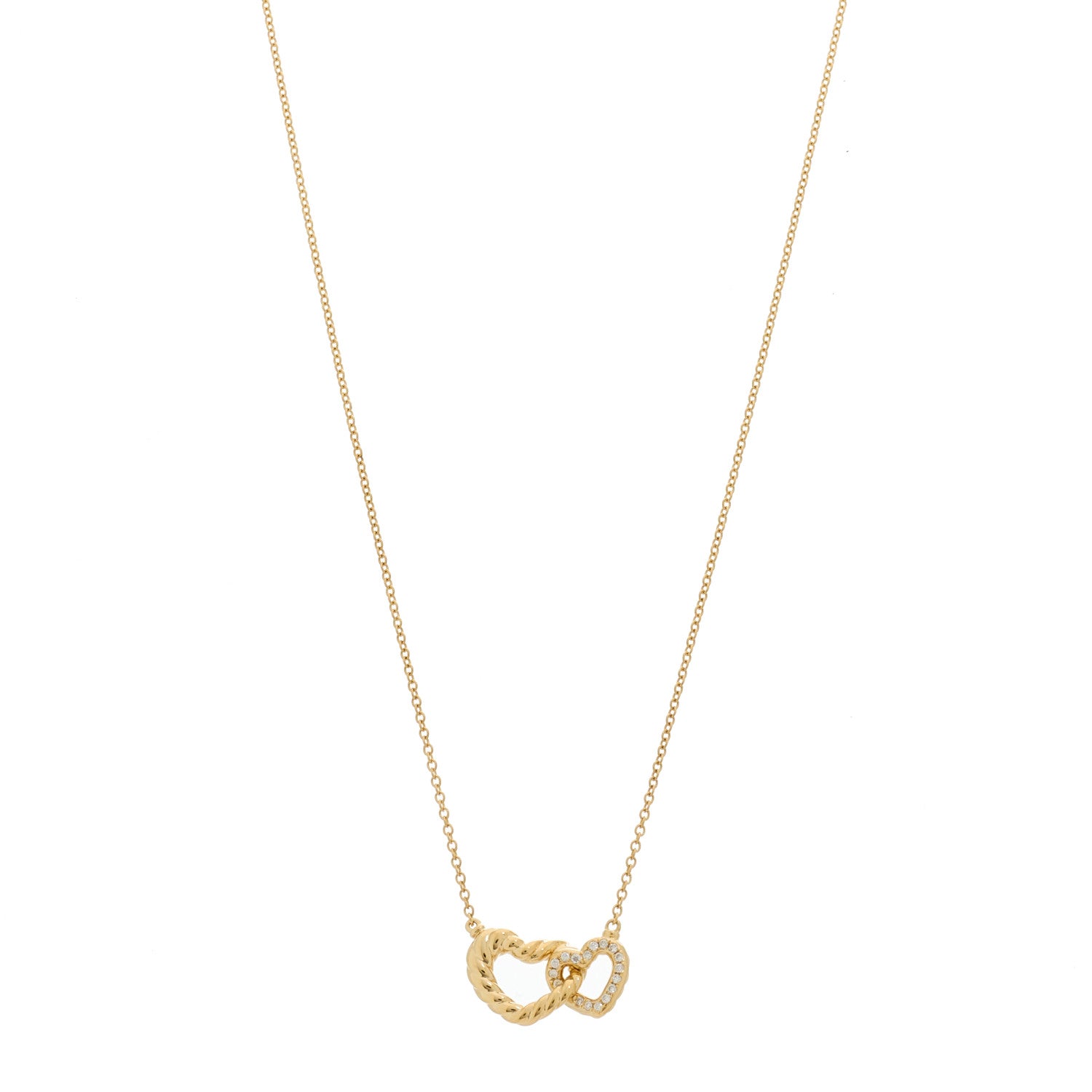 David Yurman 18K Yellow Gold Diamond Cable Collectibles Interlocking Heart Pendant Necklace 1 of 6