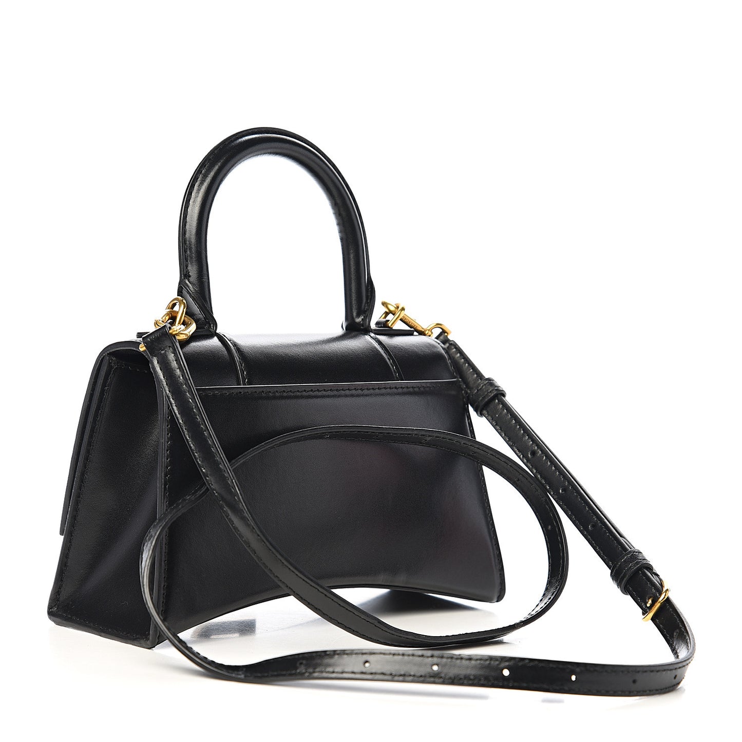 Shiny Box Calfskin Hourglass Top Handle Bag XS Black