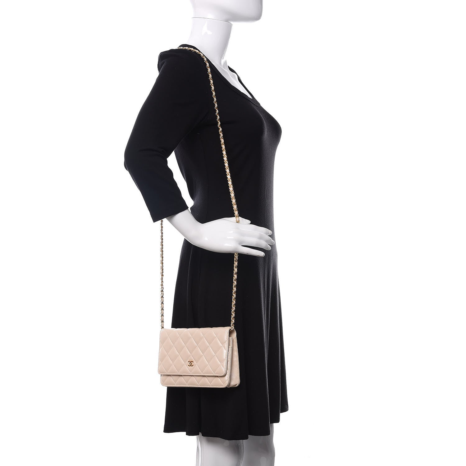 Chanel Pearly Lambskin Quilted Wallet On Chain WOC Light Beige 2 of 11