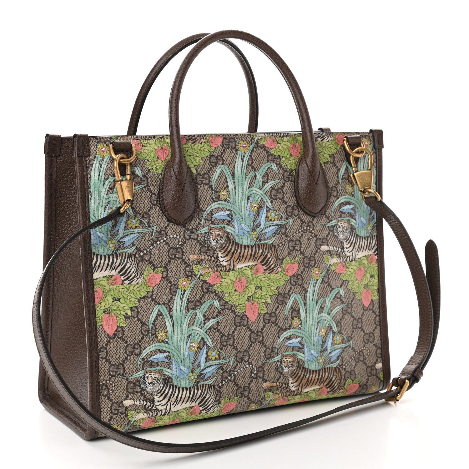 Gucci GG Supreme Monogram Tiger Savanah Textured Dollar Calfskin Small Retro Interlocking G Tote Bag Beige Ebony Multicolor New Acero 3 of 10