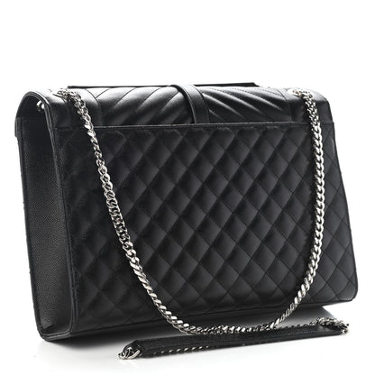 Saint Laurent Grain De Poudre Textured Mixed Matelasse Large Triquilt Monogram Satchel Black 3 of 11