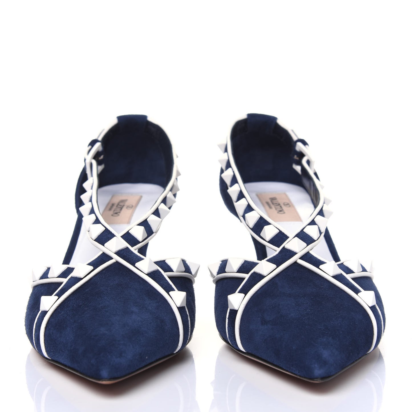 Suede Free Rockstud Cross Strap D'Orsay 55mm Pumps 38.5 Marine Optic White