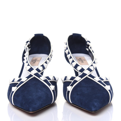 Valentino Garavani Suede Free Rockstud Cross Strap D'Orsay 55mm Pumps 38.5 Marine Optic White 2 of 18