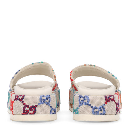Gucci Linen Psychedelic Mini GG Monogram Angelina Platform 55mm Slide Sandals 39 Multicolor 6 of 11