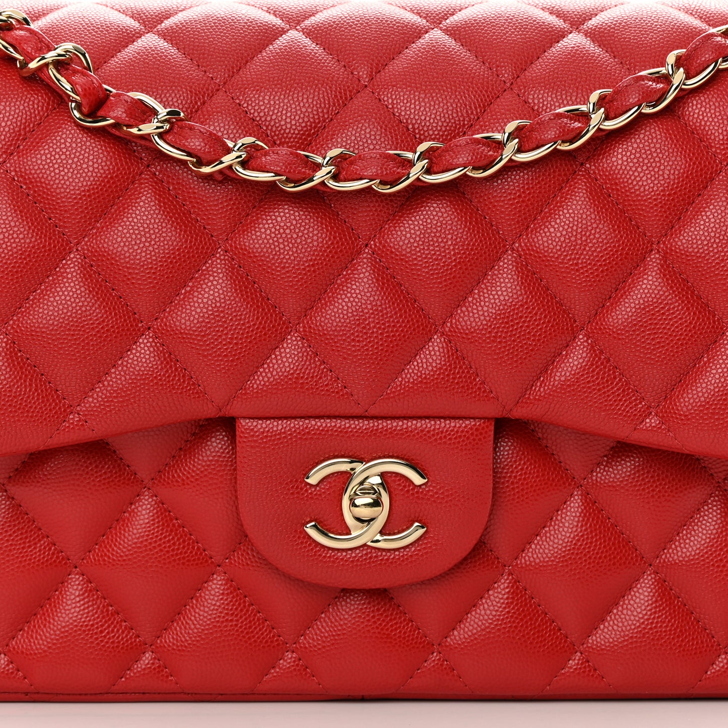 Caviar Quilted Jumbo Double Flap Red