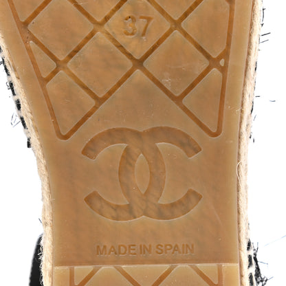 Chanel Fabric Tweed Suede Grosgrain CC Espadrilles 37 Black 7 of 9