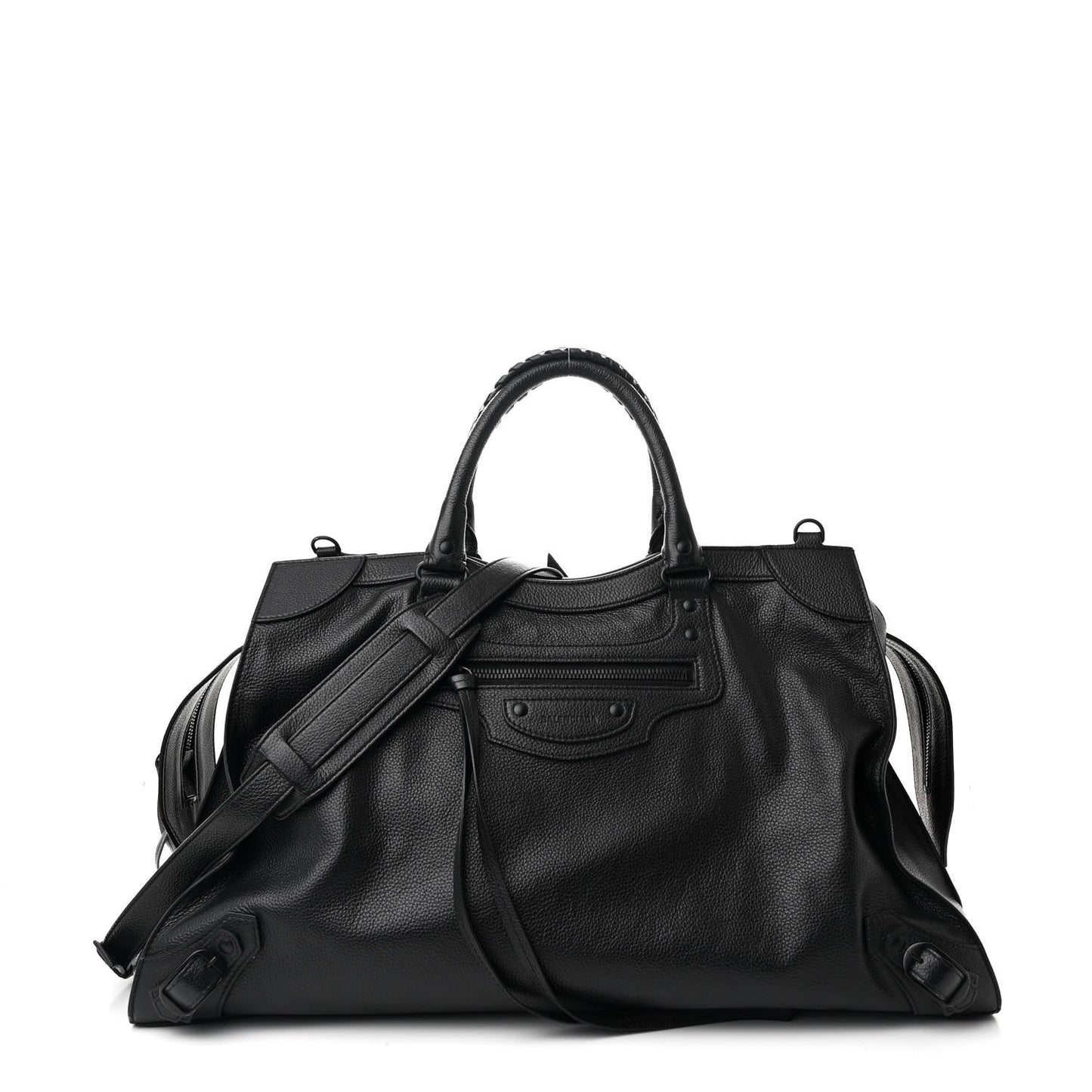 Grained Calfskin Neo Classic Black Hardware Large Top Handle Bag Black