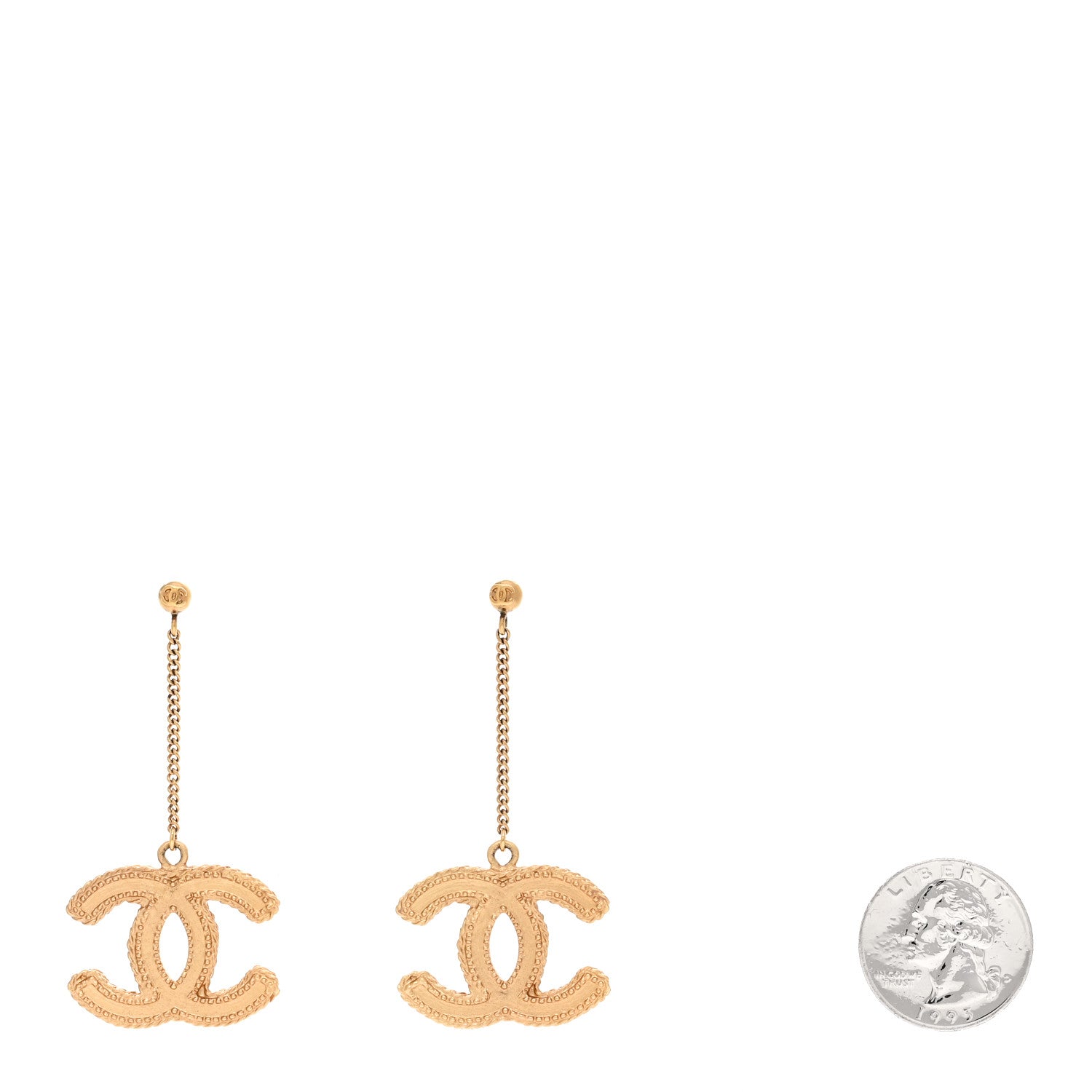 Chanel CC Drop Earrings Matte Gold 2 of 4