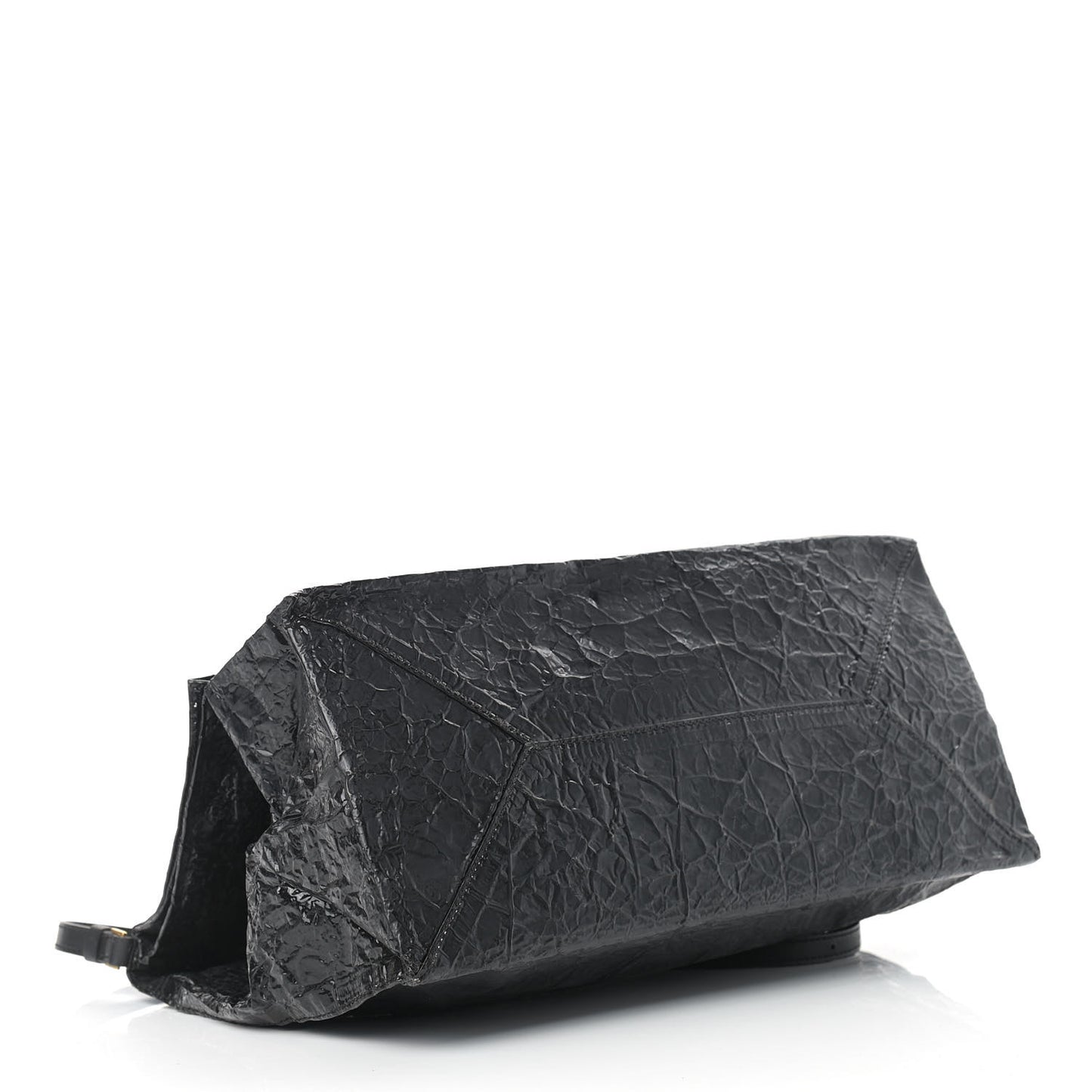 Crinkled Faux Patent Beckett Shoulder Bag Black