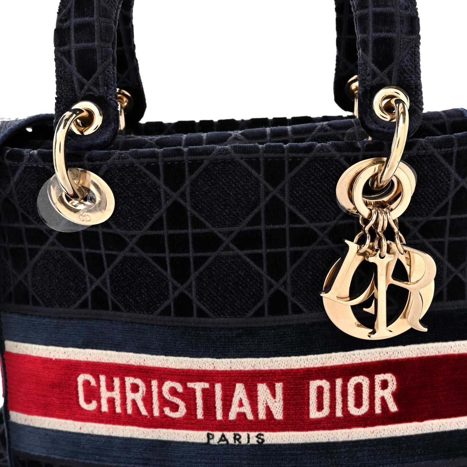 Christian Dior Velvet Cannage Medium Lady D-Lite Blue Red White 7 of 10