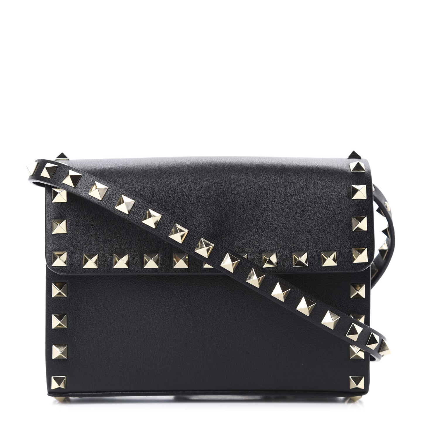 Vitello Rockstud Flap Crossbody Bag Black