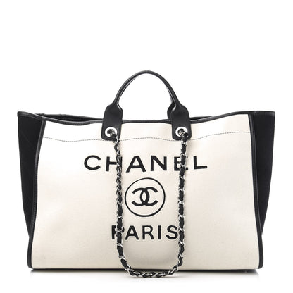 Chanel Wool Felt Calfskin Large Deauville Tote Black White 1 of 10