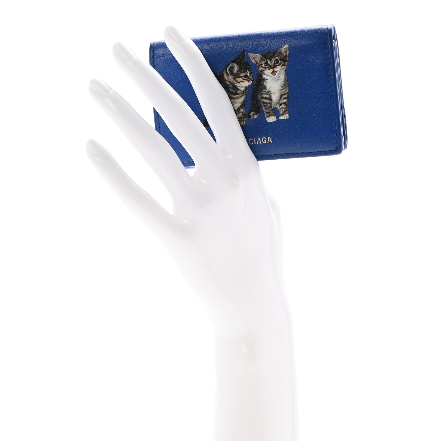 Balenciaga Calfskin Kittens Logo Wallet Electric Blue White 2 of 12