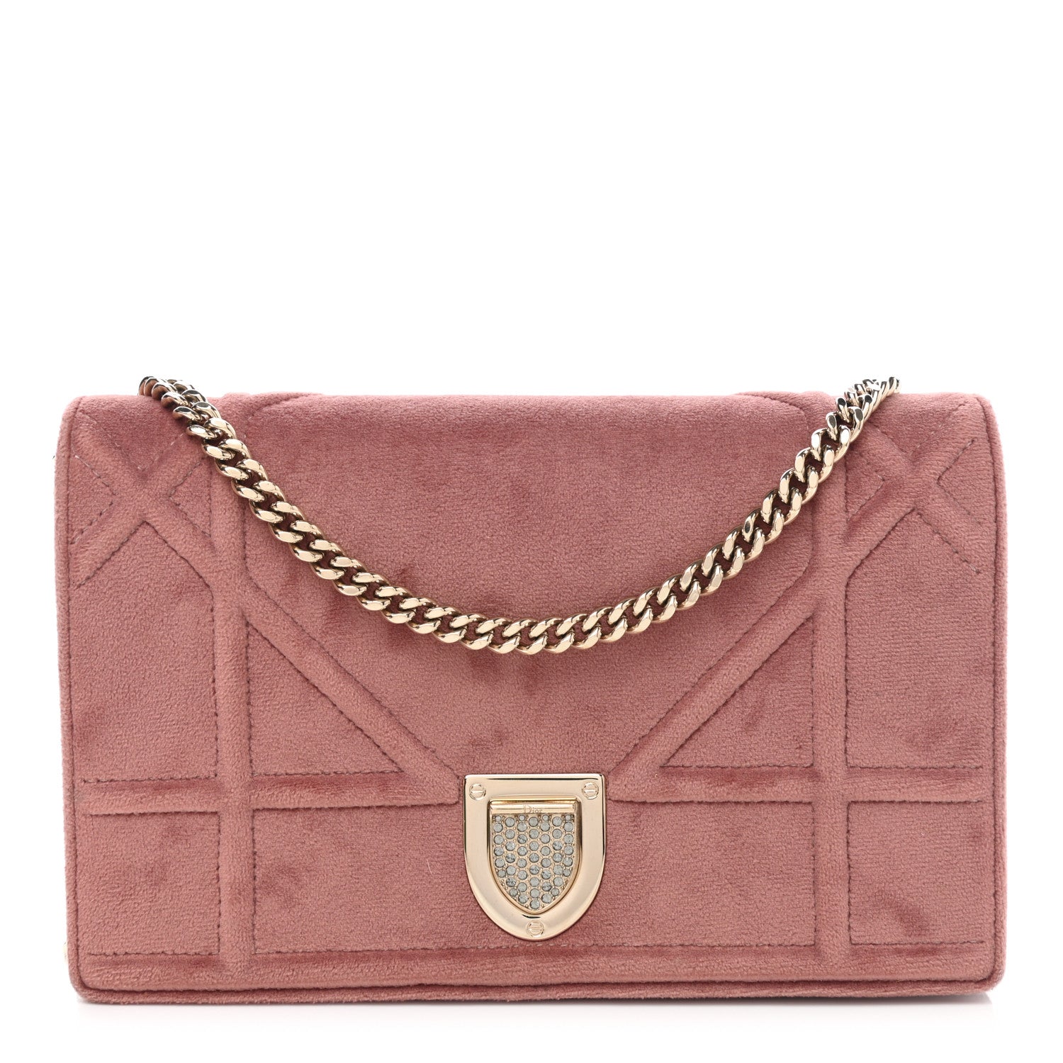 Christian Dior Velvet Diorama Wallet on Chain Pouch Pink 1 of 11