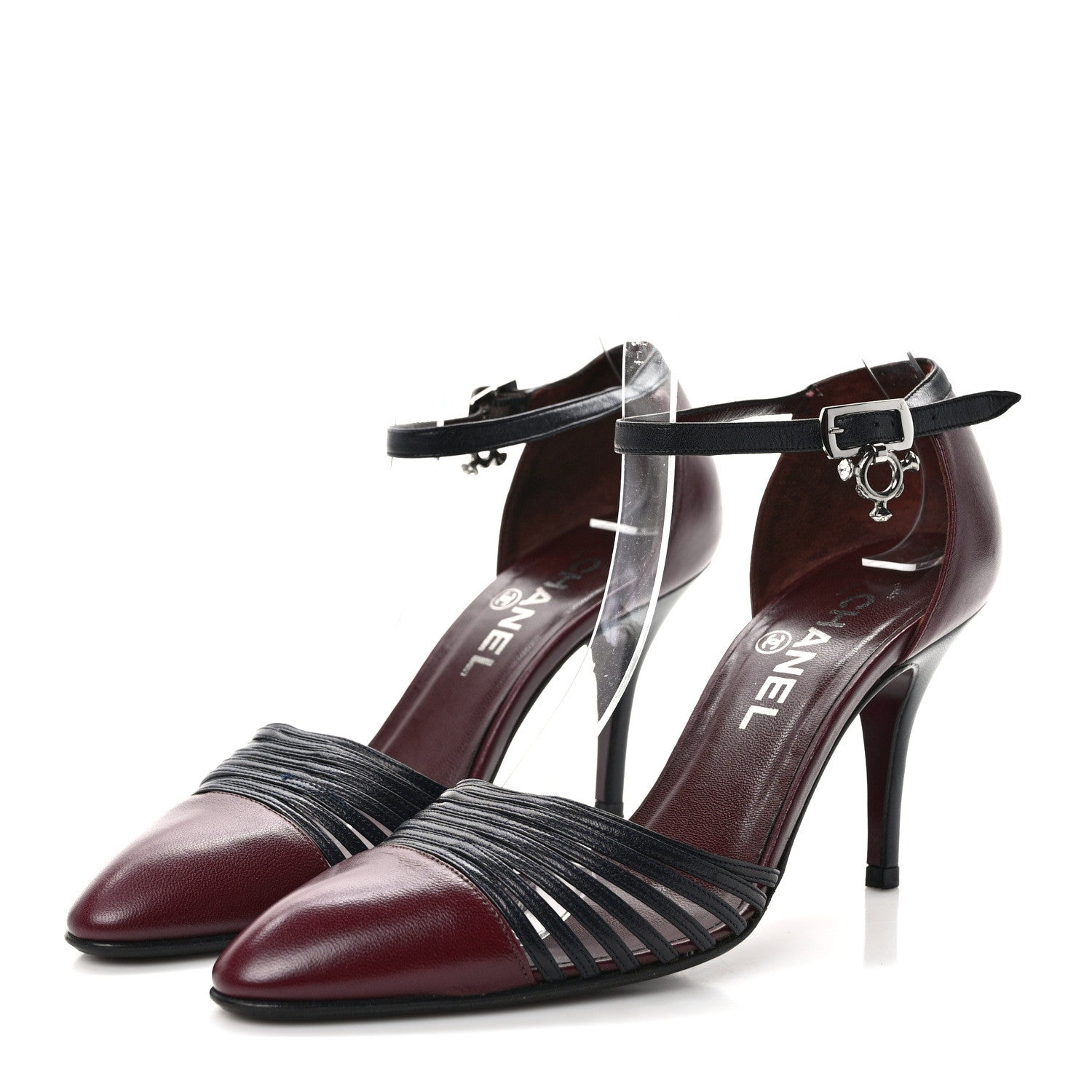 Chanel Lambskin Ankle Slingback Pumps 38 Bordeaux Black 3 of 7