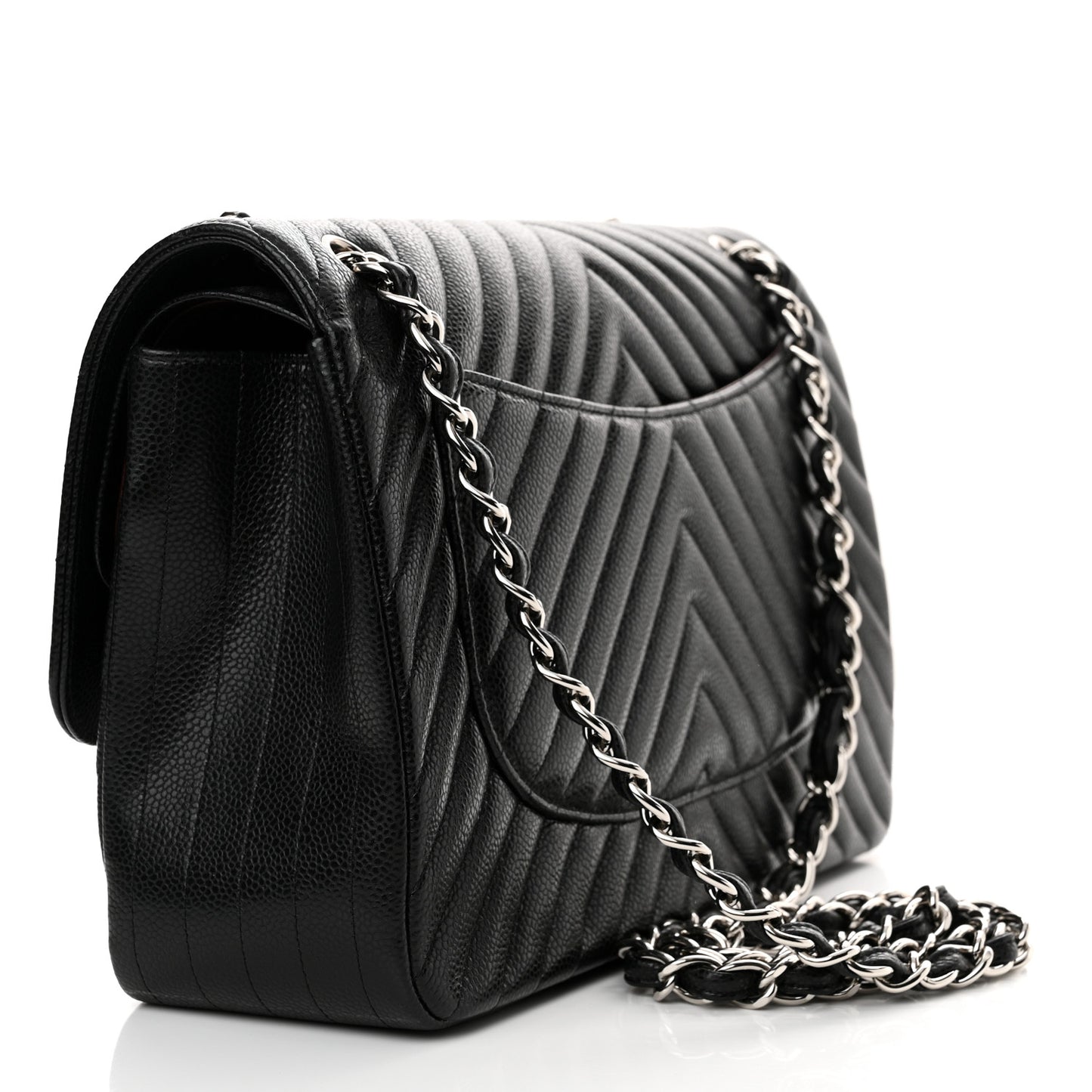 Caviar Chevron Quilted Jumbo Double Flap Black