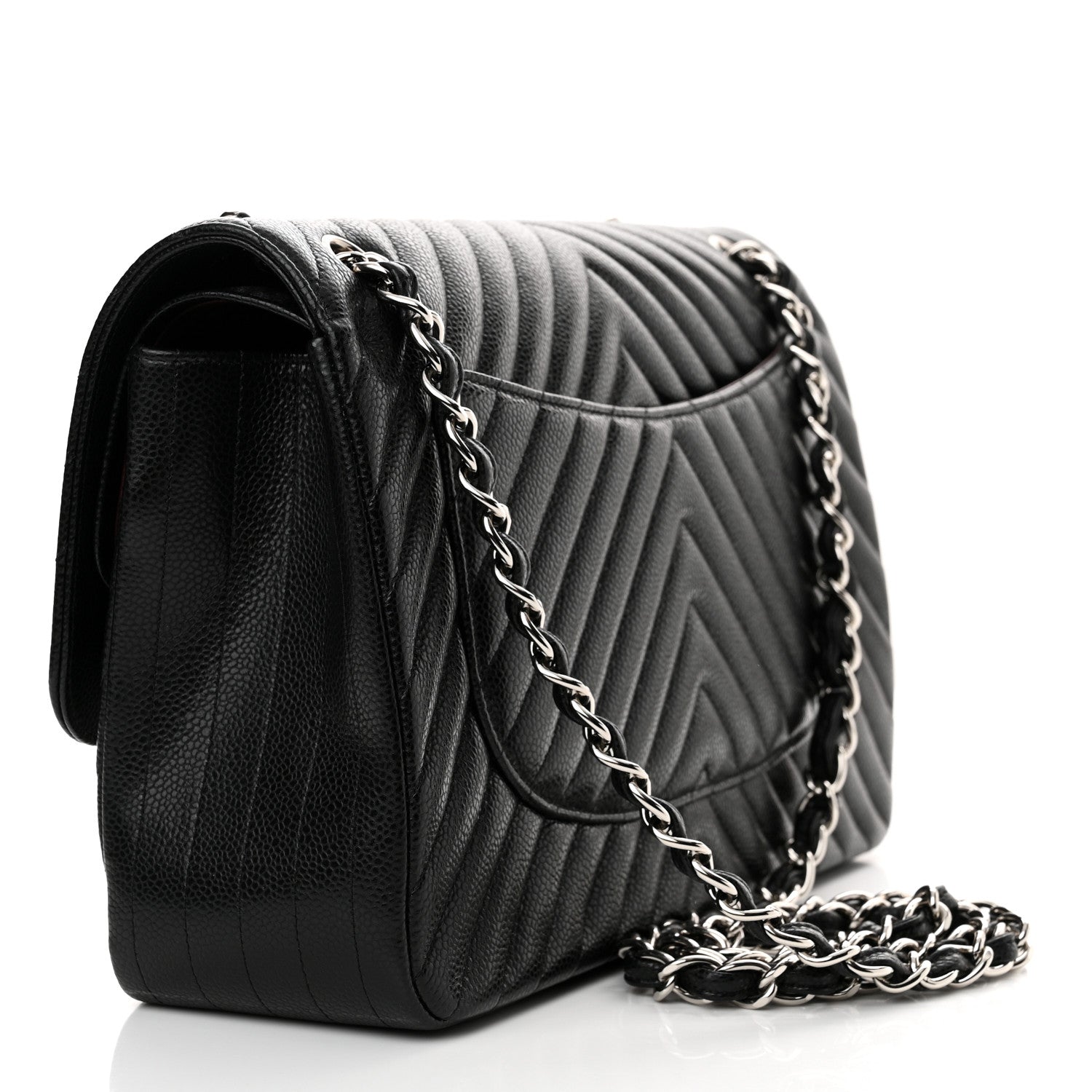 Chanel Caviar Chevron Quilted Jumbo Double Flap Black 3 of 15