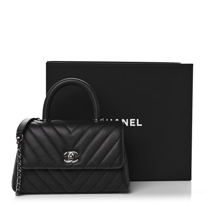 Chanel Caviar Chevron Quilted Mini Coco Handle Flap Dark Grey 11 of 11