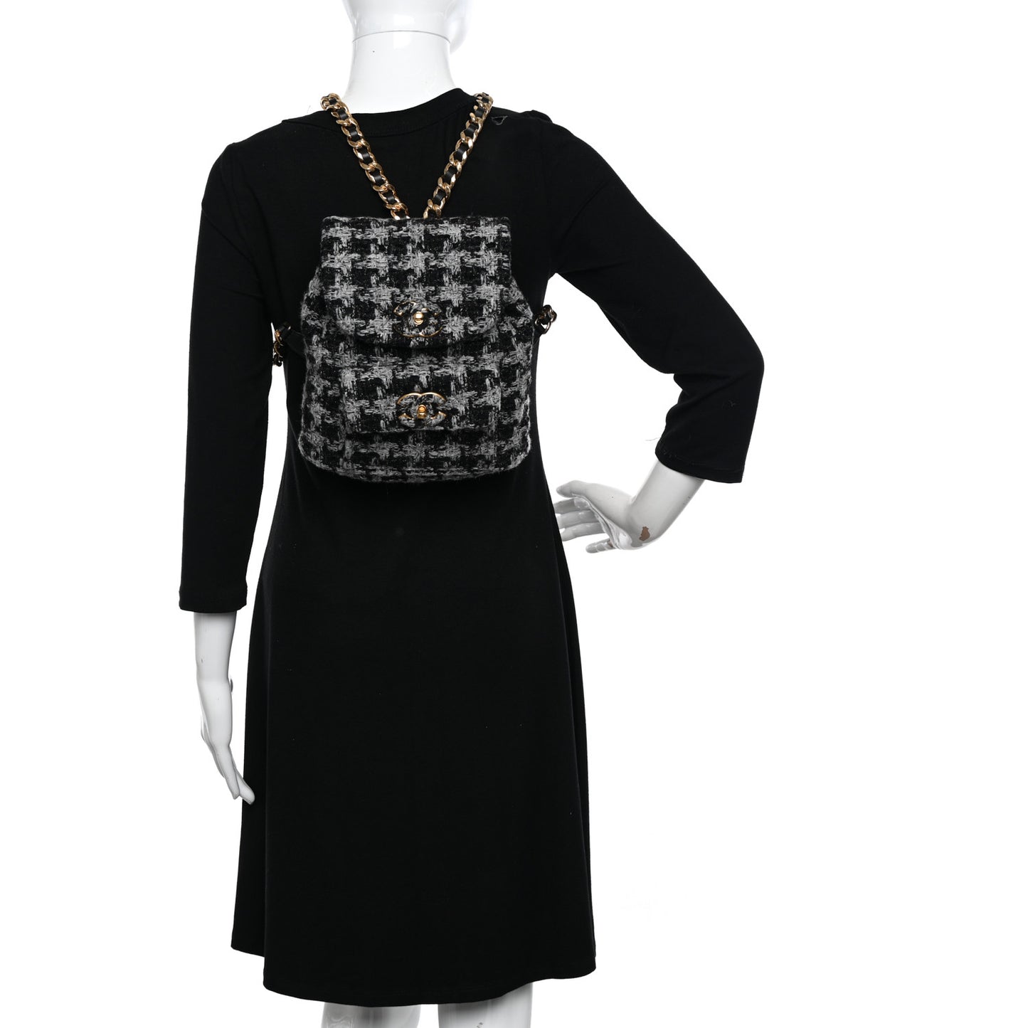 Wool Tweed Elegant Backpack Black Grey