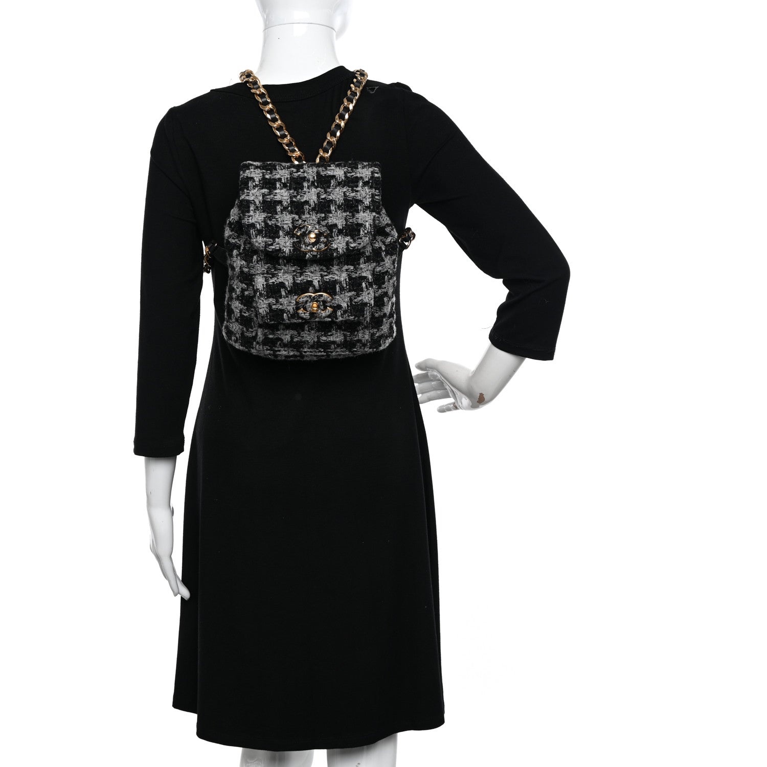 Chanel Wool Tweed Elegant Backpack Black Grey 2 of 13