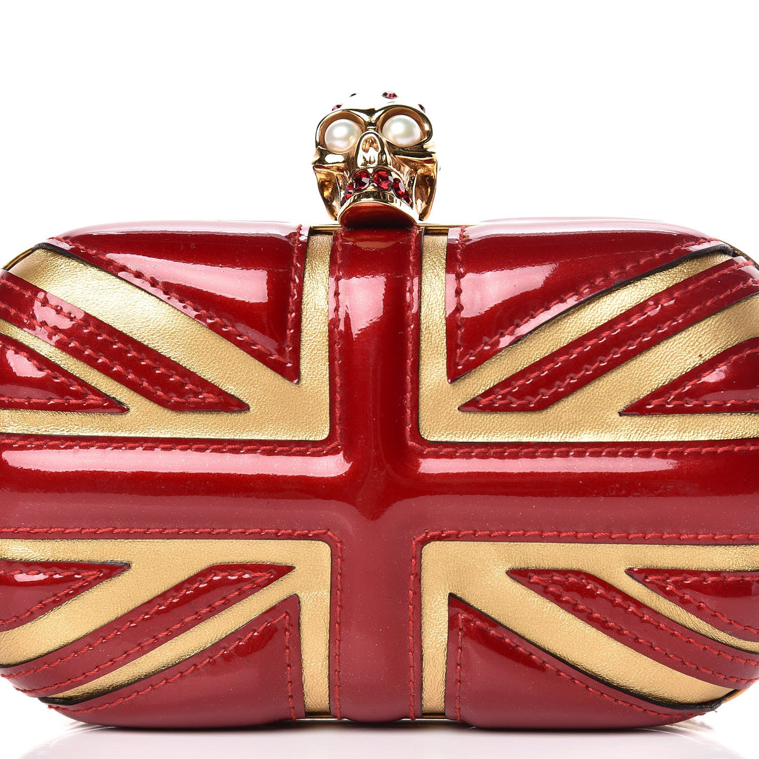 Alexander McQueen Patent Calfskin Britannia Skull Box Clutch Intense Red 10 of 12