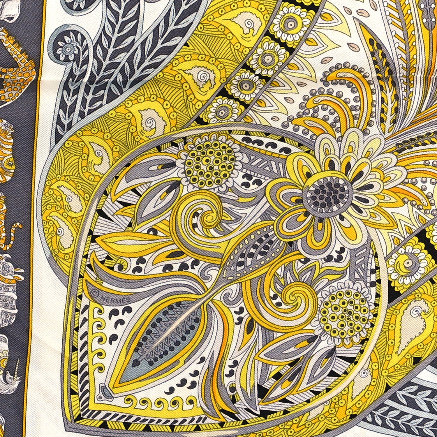 Hermes Silk Le Jardin De La Maharani Scarf 90 White Jaune Gris 4 of 5