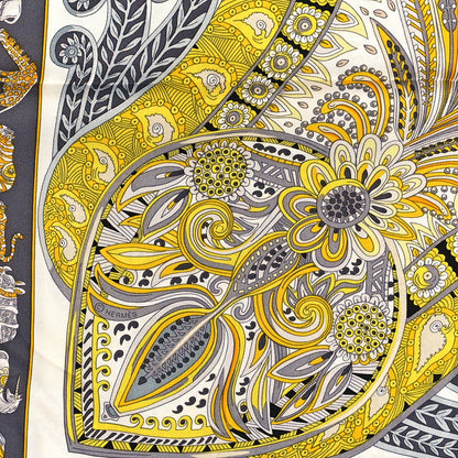 Hermes Silk Le Jardin De La Maharani Scarf 90 White Jaune Gris 4 of 5