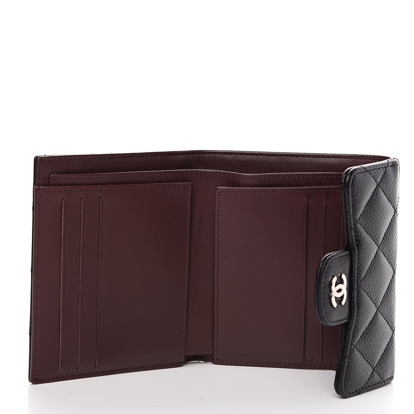 Caviar Quilted Compact Flap Wallet Black