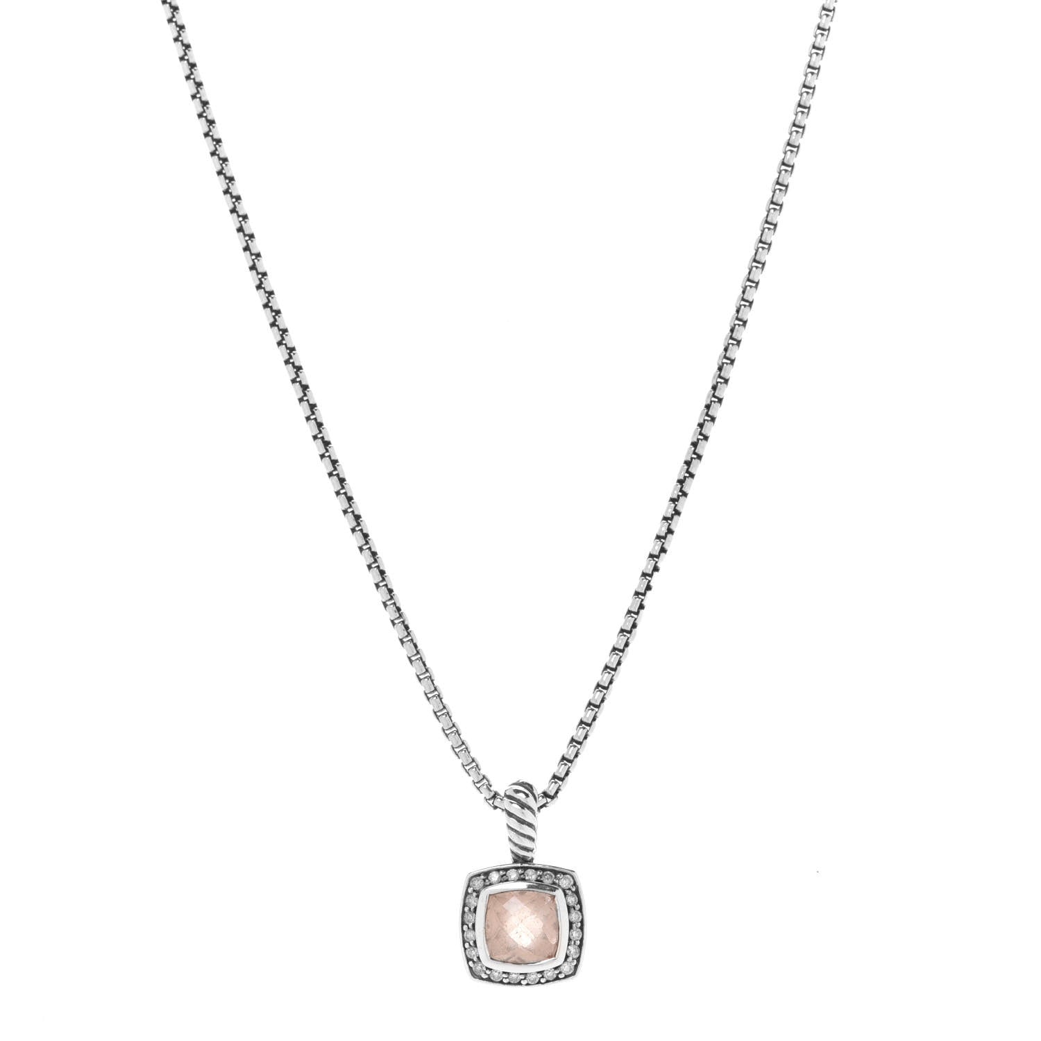 David Yurman Sterling Silver Diamond Morganite 7mm Petite Albion Pendant Necklace 1 of 6