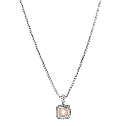 David Yurman Sterling Silver Diamond Morganite 7mm Petite Albion Pendant Necklace 1 of 6