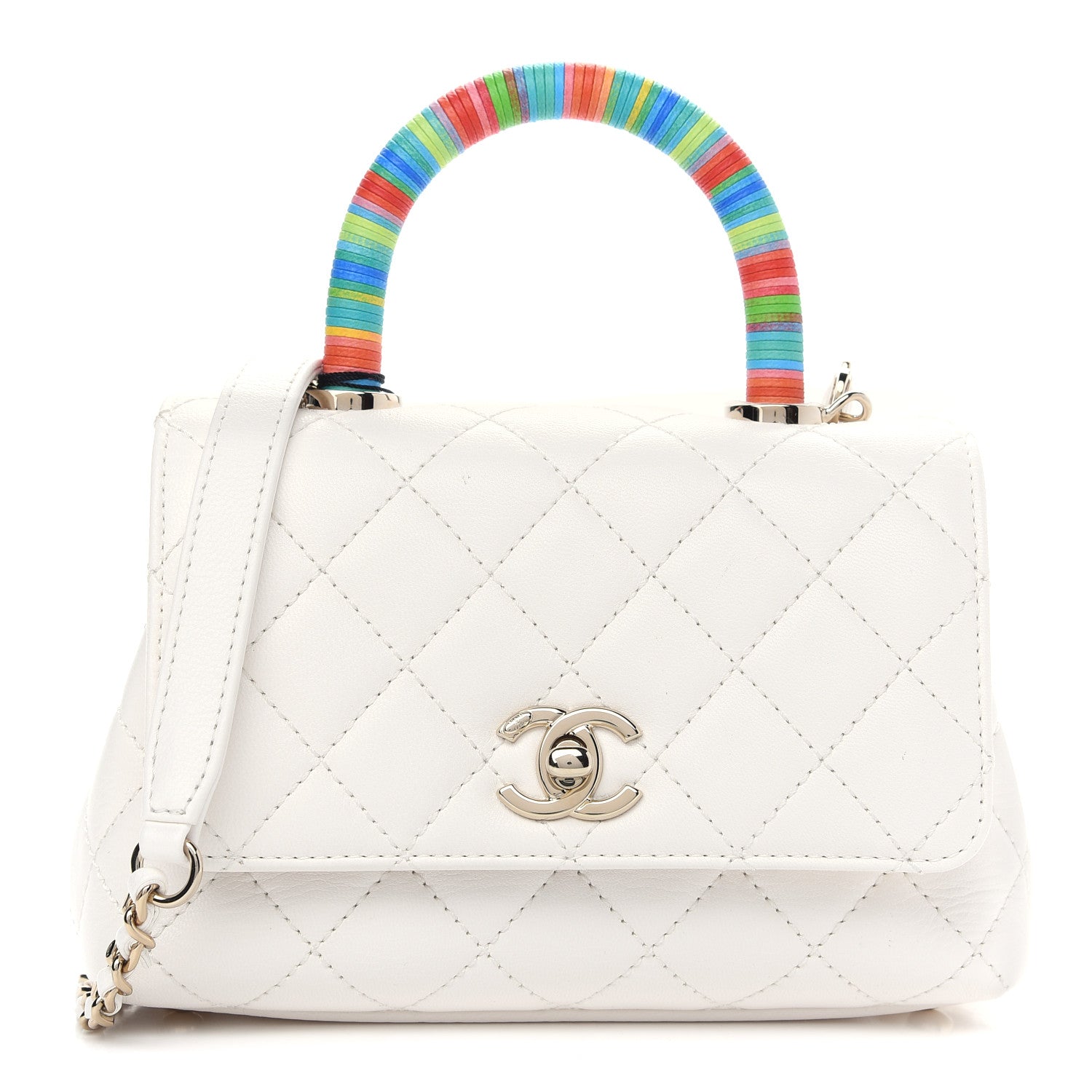 Chanel Goatskin Quilted Extra Mini Rainbow Coco Handle Flap White 1 of 11