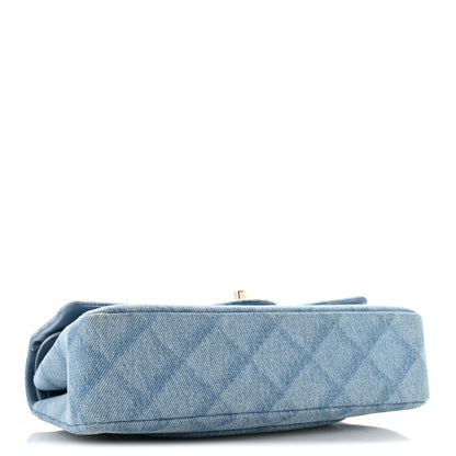 Chanel Printed Denim Quilted Medium Double Flap Light Blue 4 of 12