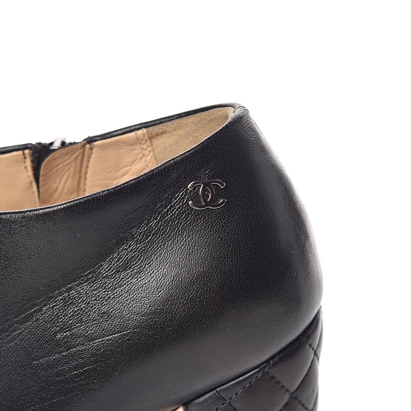 Lambskin Quilted CC Booties 38 Black