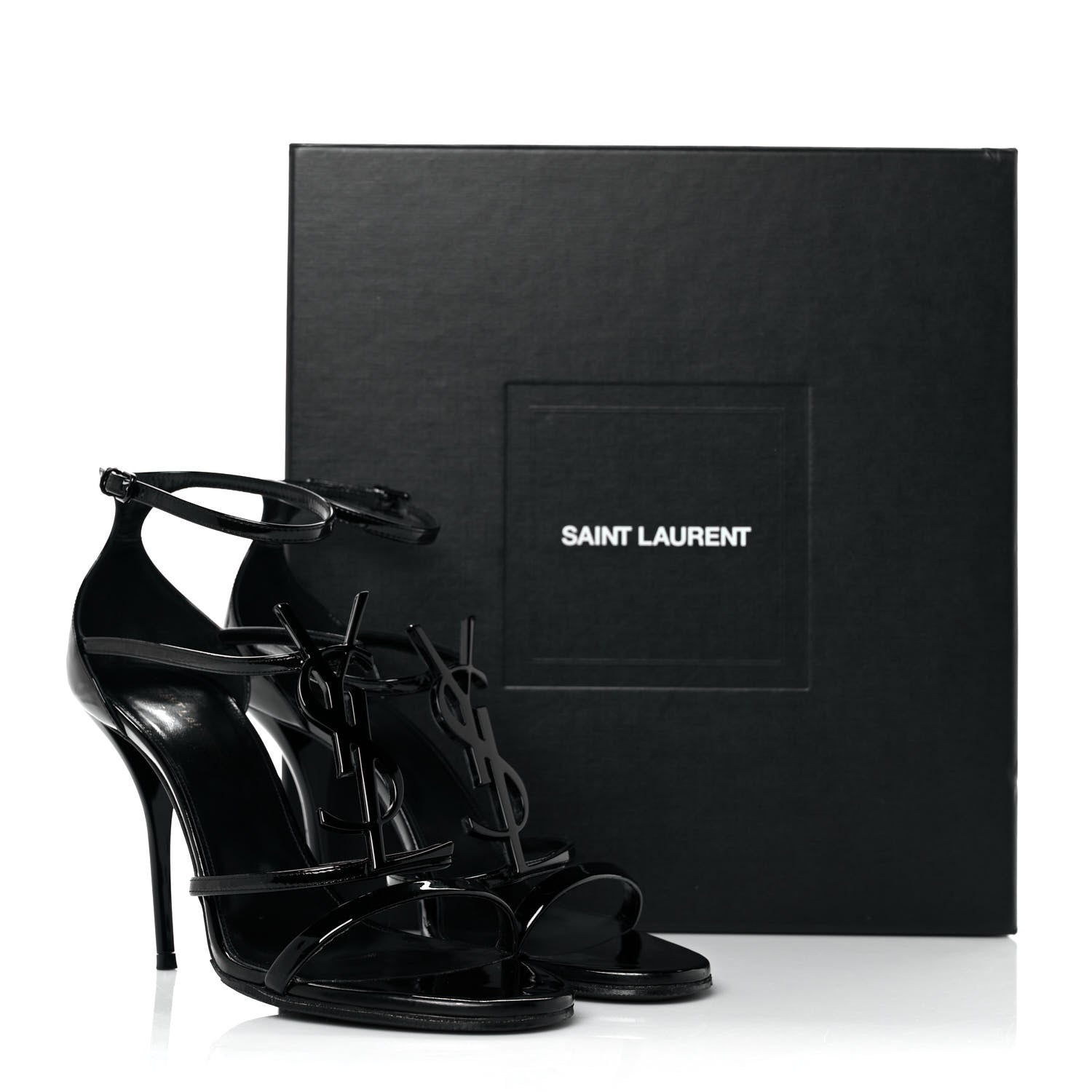 Saint Laurent Patent Cassandra 100 Ankle Strap Sandals 38.5 Black 8 of 8
