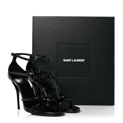 Saint Laurent Patent Cassandra 100 Ankle Strap Sandals 38.5 Black 8 of 8