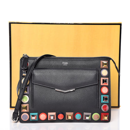 Fendi Vitello Dolce Studded Mini 2Jours Pouch Black Multicolor 11 of 11