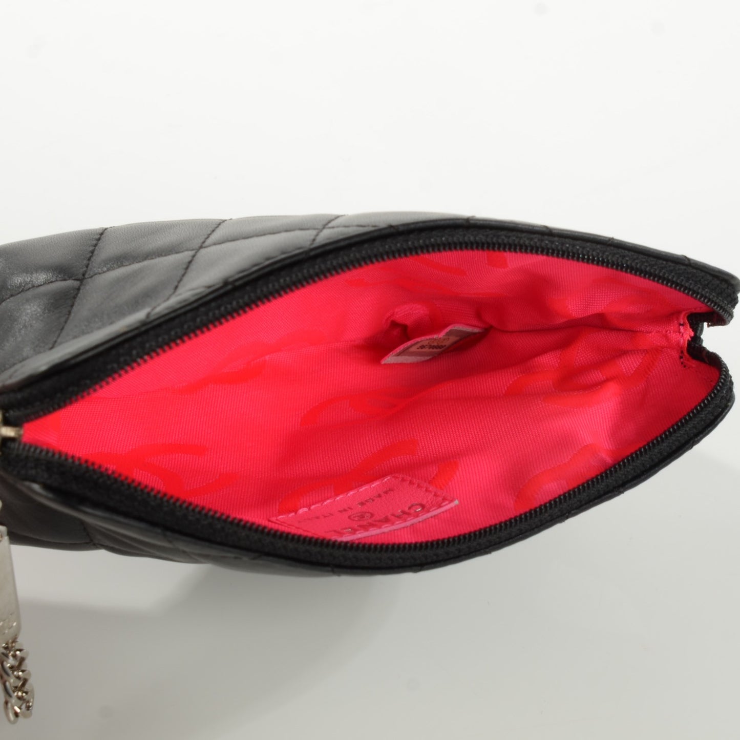 Calfskin Quilted Cambon Cosmetic Pouch Black White